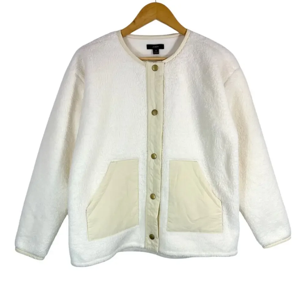 NWT J.Crew Teddy Sherpa Lady Jacket Ivory Cream Sz Small BK301 Snap Front Cozy